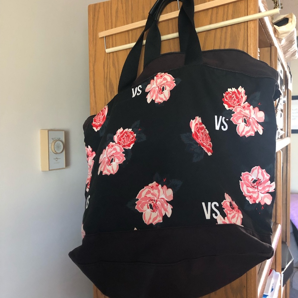 Victoria's Secret Black Tote with Pink Floral Design - Picture 7 of 8